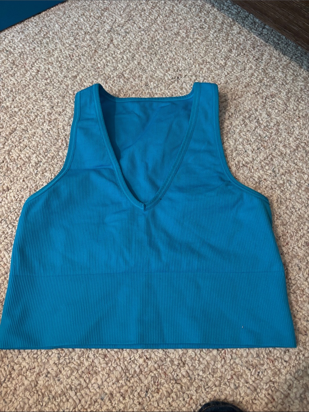 Athleta Teal Ribbed V-Neck Sports Bra
